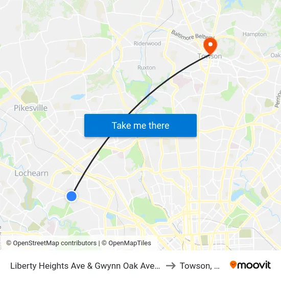 Liberty Heights Ave & Gwynn Oak Ave FS to Towson, MD map