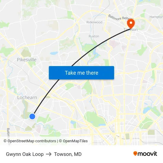Gwynn Oak Loop to Towson, MD map