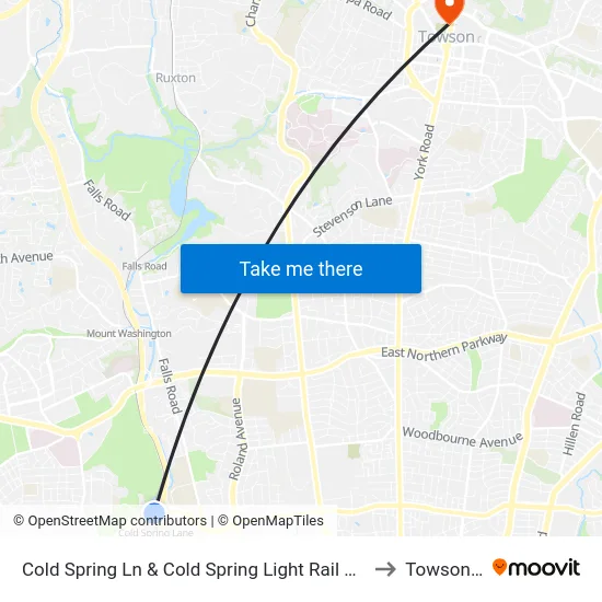 Cold Spring Ln & Cold Spring Light Rail Station Mid Wb to Towson, MD map