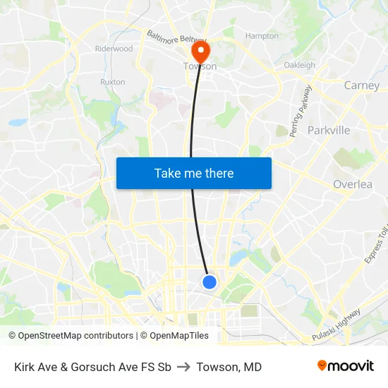 Kirk Ave & Gorsuch Ave FS Sb to Towson, MD map