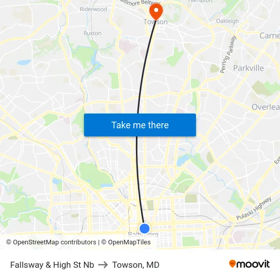 Fallsway & High St Nb to Towson, MD map