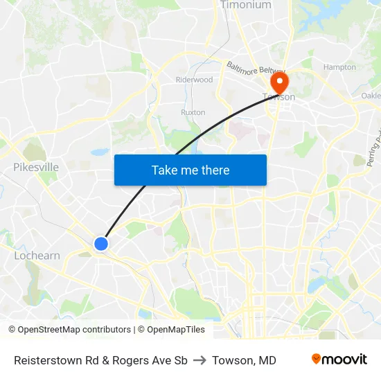 Reisterstown Rd & Rogers Ave Sb to Towson, MD map