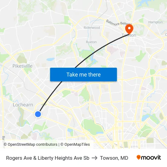 Rogers Ave & Liberty Heights Ave Sb to Towson, MD map
