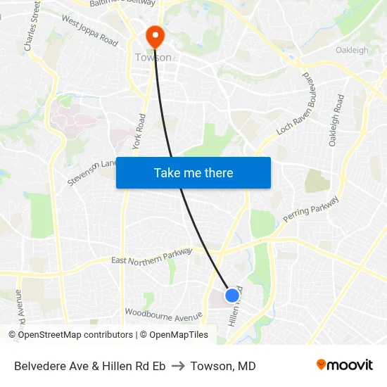 Belvedere Ave & Hillen Rd Eb to Towson, MD map