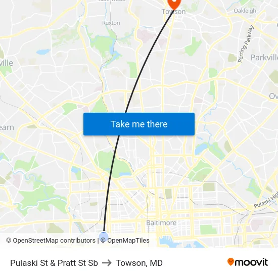 Pulaski St & Pratt St Sb to Towson, MD map