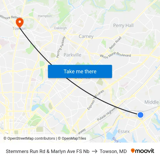 Stemmers Run Rd & Marlyn Ave FS Nb to Towson, MD map