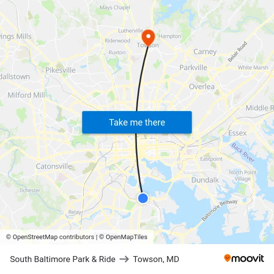 South Baltimore Park & Ride to Towson, MD map