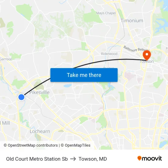 Old Court Metro Station Sb to Towson, MD map