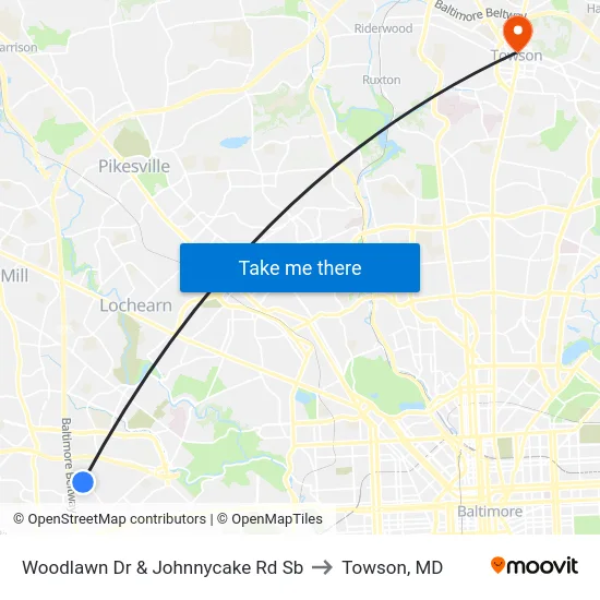 Woodlawn Dr & Johnnycake Rd Sb to Towson, MD map