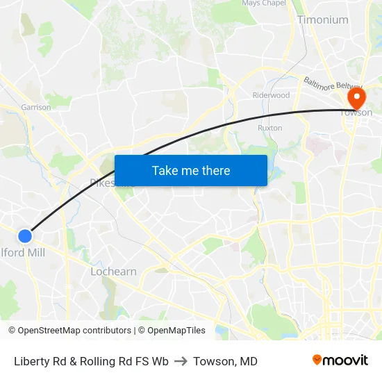Liberty Rd & Rolling Rd FS Wb to Towson, MD map