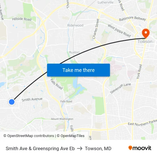 Smith Ave & Greenspring Ave Eb to Towson, MD map
