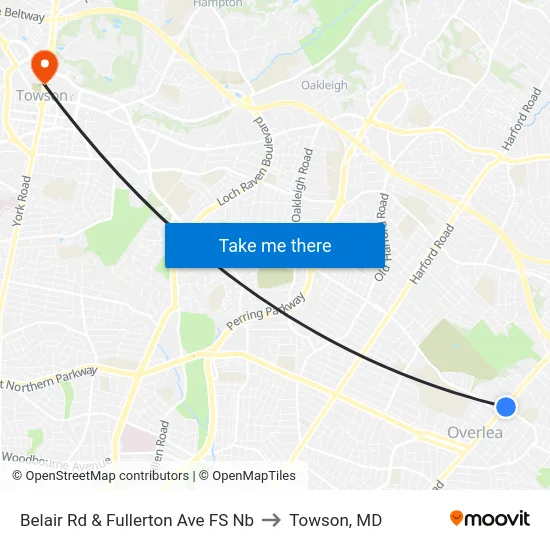 Belair Rd & Fullerton Ave FS Nb to Towson, MD map