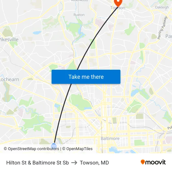 Hilton St & Baltimore St Sb to Towson, MD map