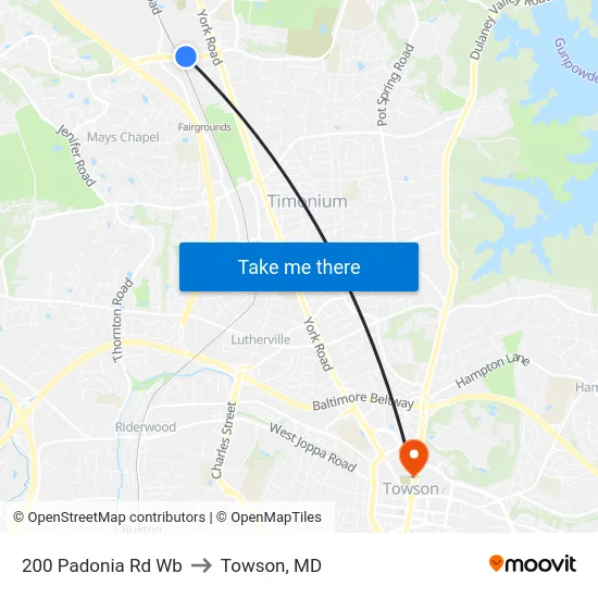 200 Padonia Rd Wb to Towson, MD map