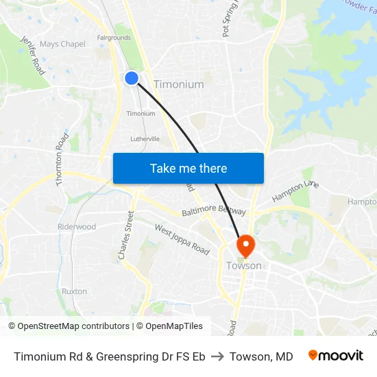 Timonium Rd & Greenspring Dr FS Eb to Towson, MD map