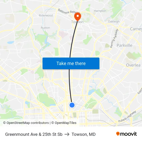 Greenmount Ave & 25th St Sb to Towson, MD map