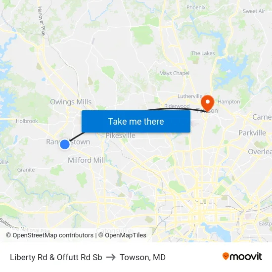 Liberty Rd & Offutt Rd Sb to Towson, MD map