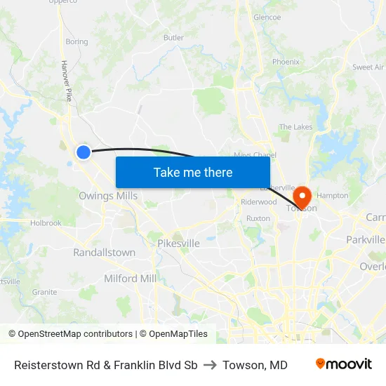 Reisterstown Rd & Franklin Blvd Sb to Towson, MD map