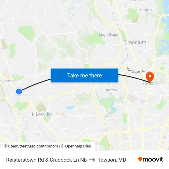 Reisterstown Rd & Craddock Ln Nb to Towson, MD map