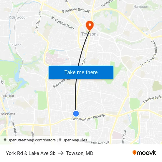 York Rd & Lake Ave Sb to Towson, MD map