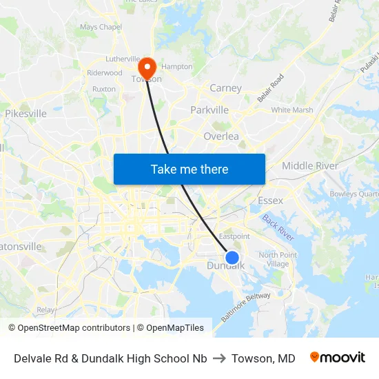 Delvale Rd & Dundalk High School Nb to Towson, MD map