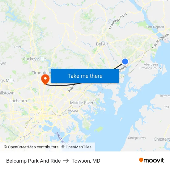 Belcamp Park And Ride to Towson, MD map