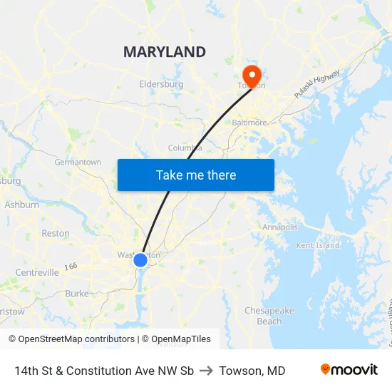 14th St & Constitution Ave NW Sb to Towson, MD map