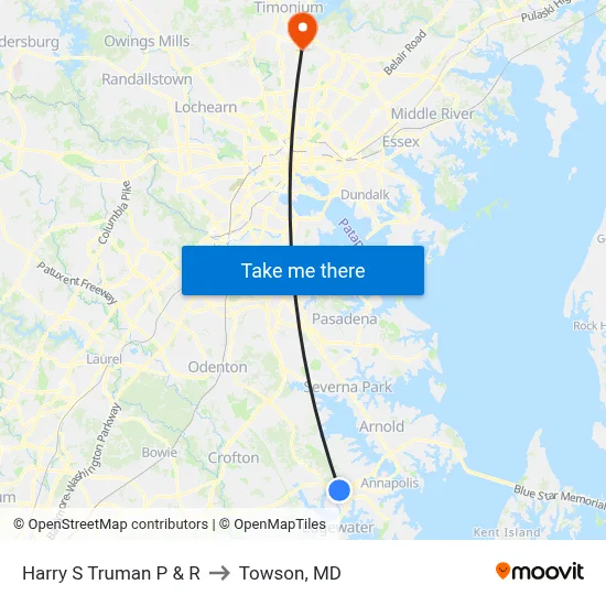 Harry S Truman P & R to Towson, MD map