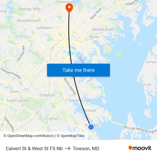 Calvert St & West St FS Nb to Towson, MD map