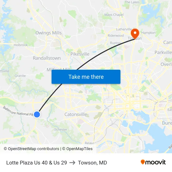 Lotte Plaza Us 40 & Us 29 to Towson, MD map