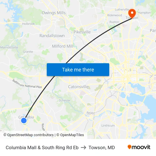 Columbia Mall & South Ring Rd Eb to Towson, MD map