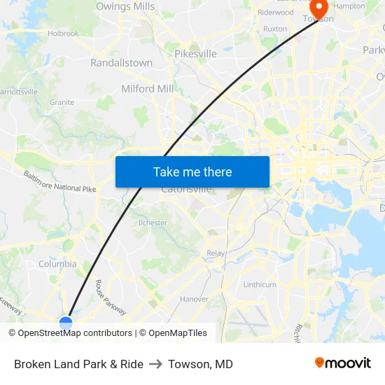 Broken Land Park & Ride to Towson, MD map