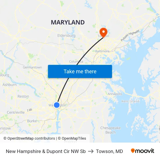 New Hampshire & Dupont Cir NW Sb to Towson, MD map