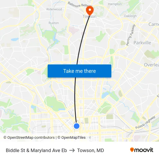 Biddle St & Maryland Ave Eb to Towson, MD map