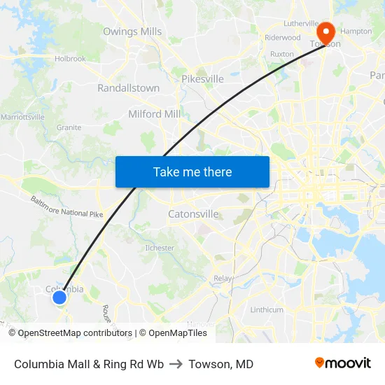 Columbia Mall & Ring Rd Wb to Towson, MD map