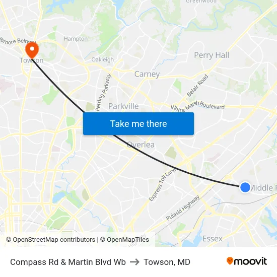Compass Rd & Martin Blvd Wb to Towson, MD map
