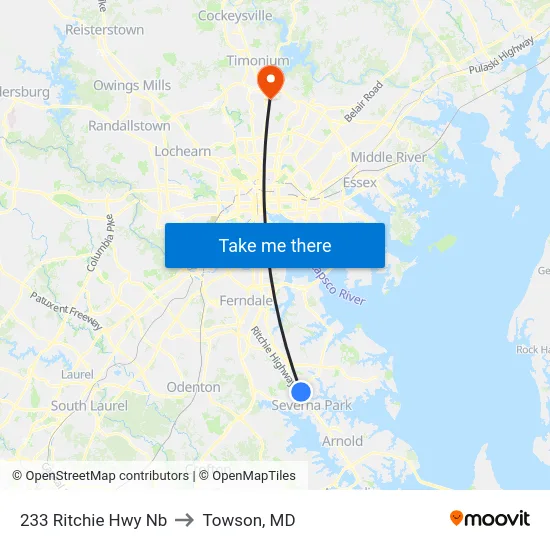 233 Ritchie Hwy Nb to Towson, MD map