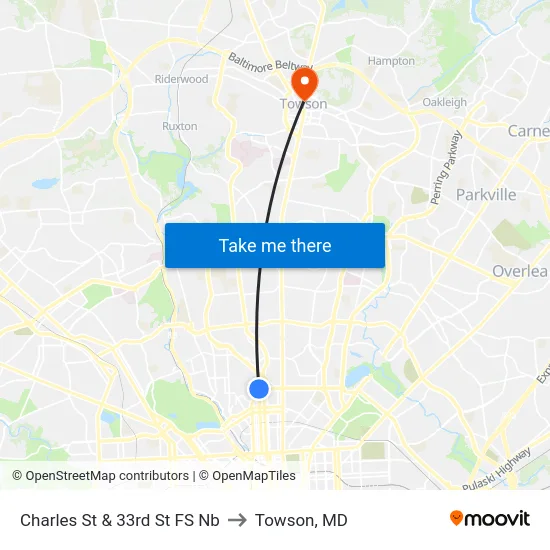 Charles St & 33rd St FS Nb to Towson, MD map