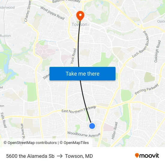 5600 the Alameda Sb to Towson, MD map