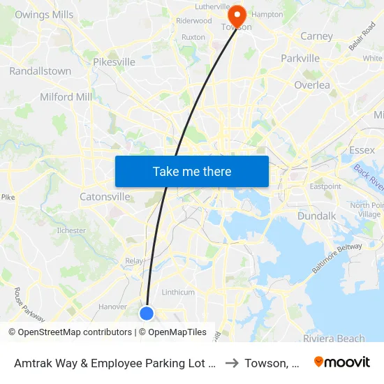 Amtrak Way & Employee Parking Lot Nb to Towson, MD map
