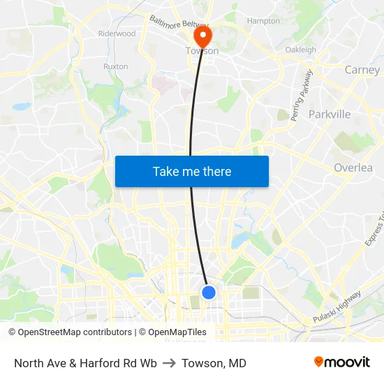 North Ave & Harford Rd Wb to Towson, MD map