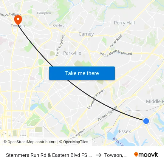 Stemmers Run Rd & Eastern Blvd FS Sb to Towson, MD map