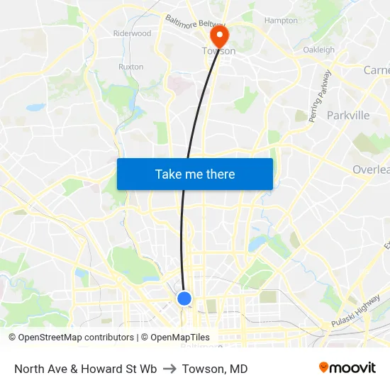 North Ave & Howard St Wb to Towson, MD map