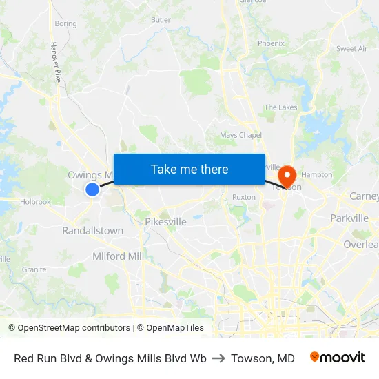 Red Run Blvd & Owings Mills Blvd Wb to Towson, MD map