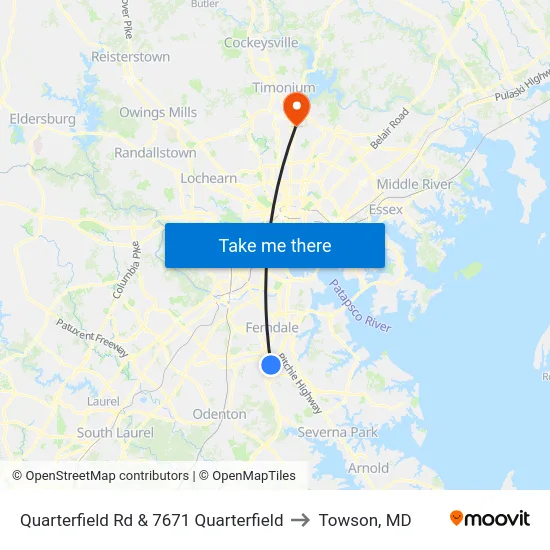 Quarterfield Rd & 7671 Quarterfield to Towson, MD map