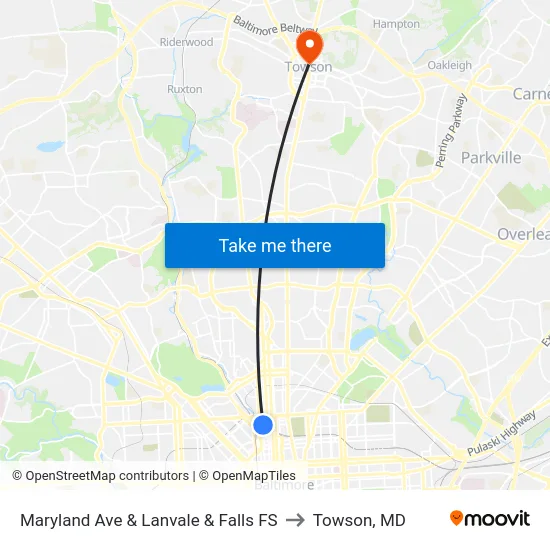 Maryland Ave & Lanvale & Falls FS to Towson, MD map