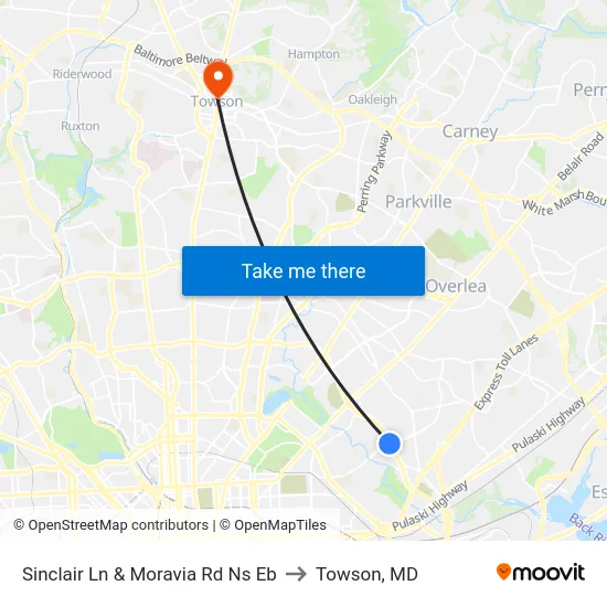 Sinclair Ln & Moravia Rd Ns Eb to Towson, MD map