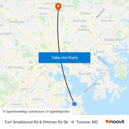 Fort Smallwood Rd & Pittman Rd Sb to Towson, MD map