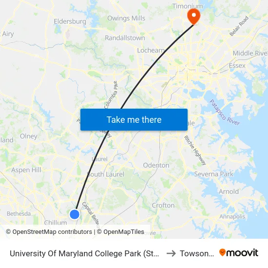 University Of Maryland College Park (Stadium Dr.) Nb to Towson, MD map