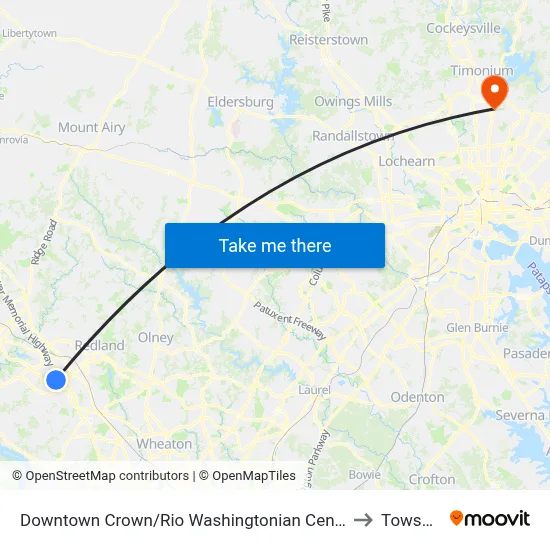 Downtown Crown/Rio Washingtonian Center & Ellington Boulevard to Towson, MD map